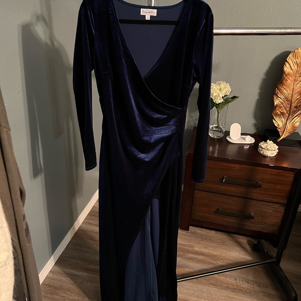 Royal blue velvet long sleeve formal dress